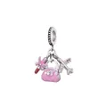Silver bead charm with pink quilted handbag, red lipstick and airplane pendants - Fashion Travel Set (31)