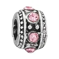 Silver barrel charm bead featuring four round pink gemstones and textured detailing - Dot Pattern Pink Gem Bead(33) / Normal Specification / Silver/Pink