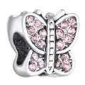 Silver butterfly charm bead with pink zircon inlay for DIY bracelet jewelry accessory - Pink Butterfly