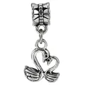 Macro shot of silver alloy charm with two swans forming a heart shape for bracelets - Antique Silver Double Swan Heart Pendant (045)