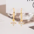 Elegant gold four-leaf flower huggie earrings with sparkling clear cubic zirconia stones - Four-Leaf Flower Zirconia Hoop Earrings - Gold