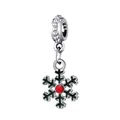 Christmas snowflake charm with green enamel and red crystal in silver metal finish - Green Petal Red Heart Snowflake Style