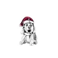 Festive dog charm with red Christmas hat for DIY bracelets and necklaces, silver finish - Golden Retriever with Christmas Hat