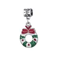 Christmas wreath charm pendant with red bow and green enamel for DIY jewelry making - Bow Bell Wreath Style