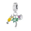 Silver tropical cocktail coconut and shell pendant charm for DIY bracelets - Summer Beach Palm Tree Theme
