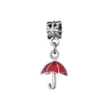 Cute red enamel umbrella pendant with silver hollow bead for DIY bracelets and necklaces - Red Enamel Umbrella Style