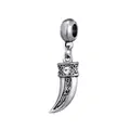 Vintage silver Christmas horn pendant with sparkling rhinestone and embossed texture detail - Retro Fang Zircon Style