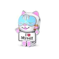 Charm chat en argent S925 avec panneau I Love Myself et détails de masque en émail - Style Chat J'aime Moi-même (PAC1188)