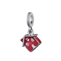 Silver house charm with red enamel and pavé crystals for DIY charm bracelets - Red House with Zircon Style