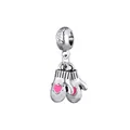 Pink enamel heart mitten charm in silver alloy with Fashion engraving for DIY jewelry - Pink Heart Mittens Style