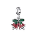 Christmas red bell charms with green leaves in silver for DIY jewelry bracelets - Red Berry Leaf Bell Style
