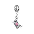 Silver envelope charm pendant with pink enamel heart and sparkling white crystals - Pink Heart Envelope Style