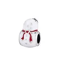 Cute snowman charm bead in silver with white and red enamel for DIY bracelets - Snowman with Red Scarf White Enamel