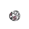 Silver hollow charm with heart kiss and red lips enamel for DIY bracelets - Kiss Lip Hollow Bead