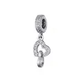 Silver hollow heart pendant charm with micro-paved cubic zirconia for jewelry making - Intertwined Heart Ring Style