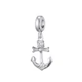 Polished silver anchor charm pendant with zircon inlay for DIY bracelet jewelry - Anchor Shape with Zirconia Inlay