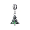 Silver Christmas tree charm with green enamel and sparkling rhinestones for DIY bracelets - Christmas Tree Rhinestone Style