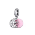 Pink enamel and silver dragonfly butterfly charm pendant with micro-pave zircons - Double-Layer Dragonfly Butterfly Style