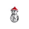Silver snowman charm bead with red enamel hat for DIY bracelet and jewelry making - Red Hat Snowman