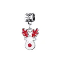 Christmas reindeer charm with red antlers and white enamel details in polished silver finish - Red Christmas Reindeer Style