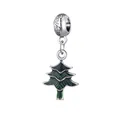 Silver alloy Christmas tree charm with green enamel and Fashion engraved ring for DIY bracelet - Dark Green Christmas Tree Style
