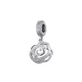 Polished silver rose pendant with sparkling cubic zirconia pavé detailing - Hollow Rose Flower Style