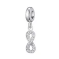 Polished silver infinity charm pendant with micro-pave cubic zirconia on white background - Infinity Symbol Style
