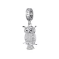 Exquisite silver-toned owl charm with shimmering white zircons and black gemstone eyes - Full Zircon Owl Shape Style