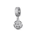Elegant silver-toned floral charm pendant with shimmering micro-pave cubic zirconia stones - Sparkling Pave Ball Style