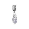 Silver-toned charm pendant with hollow cut-out design and sparkling round zircon stone - Round Brilliant Cut Style