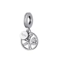 Silver Tree of Life charm pendant with zircon inlay and Love engraving for DIY jewelry - Tree Of Life Carving Style
