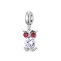 Copper owl charm with red zircon eyes and brilliant clear cubic zirconia on white background - Red Eye Owl Style