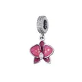 Pink enamel orchid flower charm in silver plated copper with sparkling micro-set cubic zirconia - Dark Pink Enamel Orchid Style