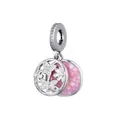 Pink enamel butterfly charm with micro-pave zircons and镂空hollow pattern in silver finish - Pink Mosaic Butterfly Flower