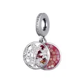 Silver butterfly charm with zircon inlay and red-white mosaic shell pendant - Red and White Mosaic Flower Round Charm
