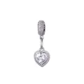 Elegant silver heart charm with faceted cubic zirconia and micro-pave setting - Exquisite Sparkling Circle Heart Style