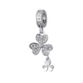 Silver clover charm pendant with micro-set cubic zirconia and embossed bead detail - Clover Style