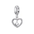 Hollow heart charm in silver finish with micro-set zircon and small red inner heart - Double Layer Red Heart Style