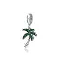 Silver palm tree charm pendant with green pave-set crystals for DIY jewelry making - Green Zirconia Palm Tree