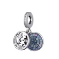Star and moon dangle charm with blue mosaic enamel and cubic zirconia in silver - Blue Purple Mosaic Star Moon
