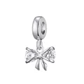 Elegant silver bow charm with sparkling round cubic zirconia for DIY bracelets - Bow Style