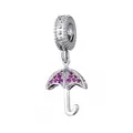 Silver umbrella charm pendant with micro-paved purple cubic zirconia crystals - Purple Zirconia Umbrella Style