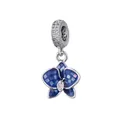 Sparkling zircon flower charm with blue mosaic petals and silver-plated hanging ring - Blue Orchid Style