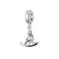 Polished silver flying snowboarder pendant charm with intricate winter sports detail - Skier Style