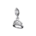 Silver crown dangle charm with cubic zirconia pavé and openwork heart design - Hollow Heart Crown Style