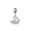 Elegant cubic zirconia swan pendant charm in silver finish with pavé setting detail - Swan Style