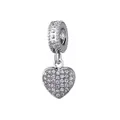 Micro-pave heart-shaped sparkling charm with silver finish and raised dot bail - Pave Zirconia Heart Style