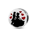 Silver alloy couple silhouette bead with red hearts for DIY charm bracelets - Lovers Silhouette