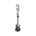 Silver guitar charm with black enamel for DIY charm bracelets and necklaces - Black Guitar