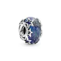 Starry sky themed S925 sterling silver charm with blue glass and star engravings - Starry Night Blue